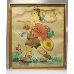 Akvarell Kiránduló fiucska 1950-es évek 