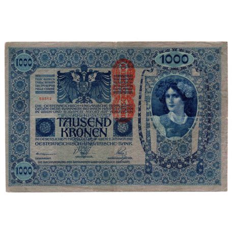 1000 Korona Bankjegy 1902 DEUTSCHÖSTERREICH bélyegzéssel F
