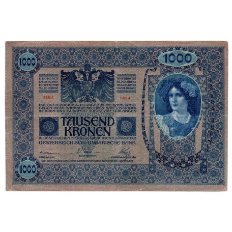 1000 Korona Bankjegy 1902 DEUTSCHÖSTERREICH bélyegzéssel F