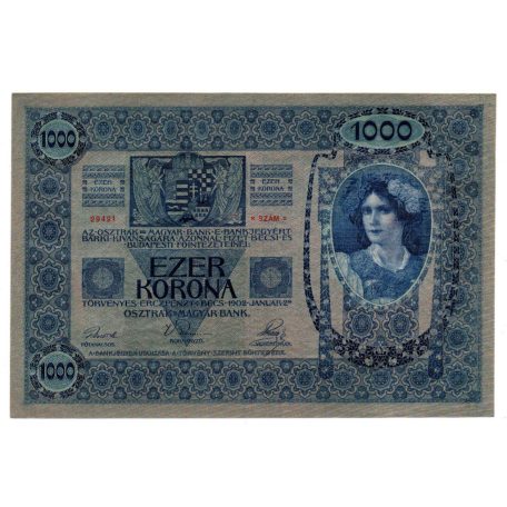 1000 Korona Bankjegy 1902 aUNC-UNC, hajtatlan
