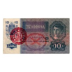 10 Korona Bankjegy 1915 Magyarország felülbélyezéssel VF