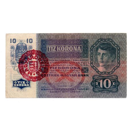 10 Korona Bankjegy 1915 Magyarország felülbélyezéssel VF