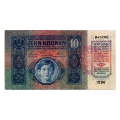 10 Korona Bankjegy 1915 Magyarország felülbélyezéssel VF