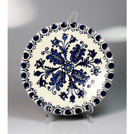 Korondi kék-fehér virágmintás fali tányér jelzett Józsa János