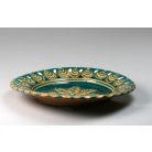 Népművészeti mázas kerámia fali tányér 