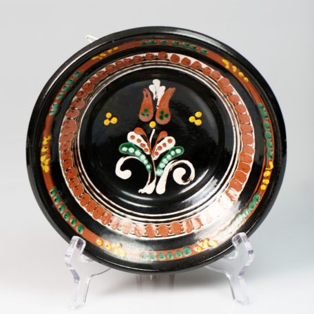 Népművészeti mázas kerámia fali tál jelzett 'BA'