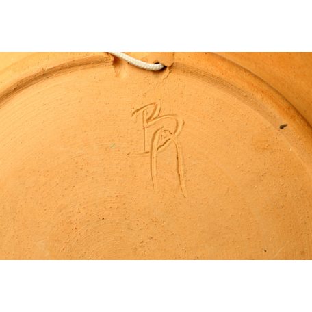 Népművészeti mázas kerámia fali tál jelzett 'BA'