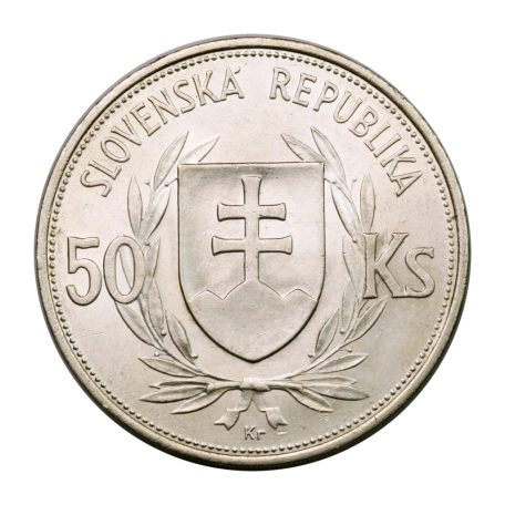 Szlovákia 50 Korona 1944 Jozef Tiso aUNC 16,5g Ag700