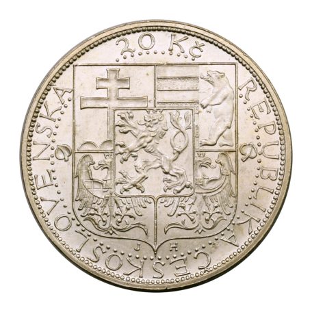 Csehszlovákia 20 Korona 1937 aUNC 12g Ag700