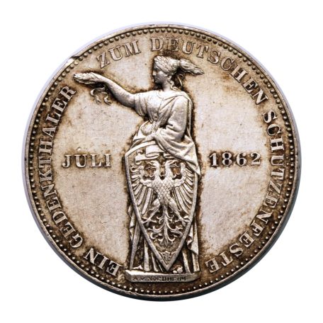 Frankfurt Szabad város Tallér 1862 Német Lövész Fesztivál 19,05g Ag900
