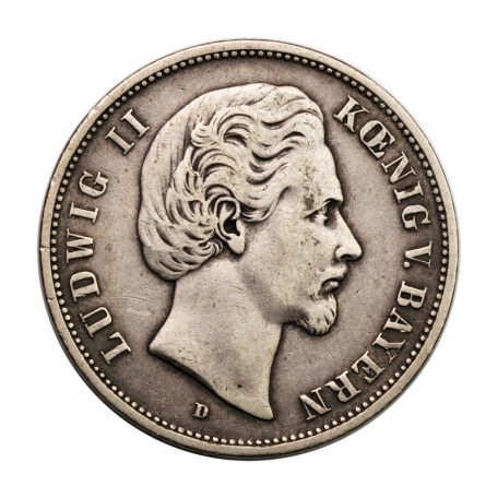 Bajor II. Lajos 5 Márka 1876 D 27,49g Ag900