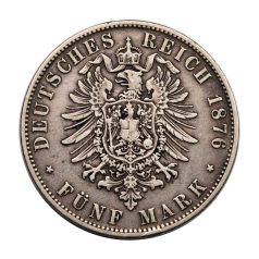 Bajor II. Lajos 5 Márka 1876 D 27,49g Ag900