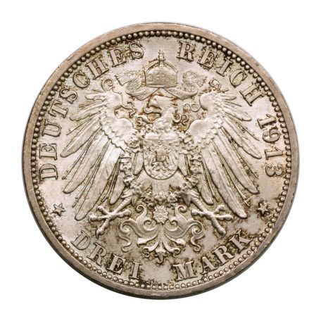 Poroszország II. Vilmos  3 Márka 1913 A 16,65g Ag900