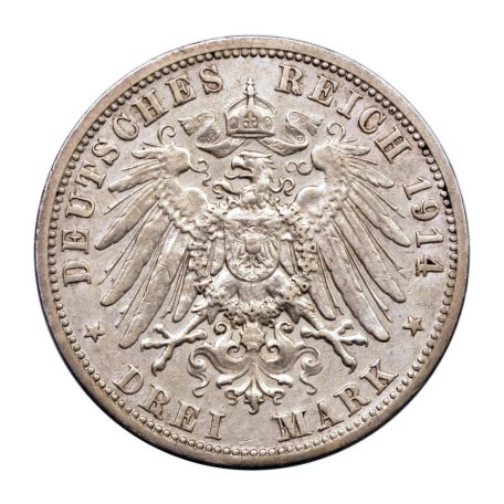 Poroszország II. Vilmos  3 Márka 1914 A VF 16,63g Ag900