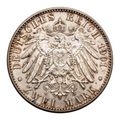 Poroszország II. Vilmos 2 Márka 1901 aEF-EF 11,11g Ag900