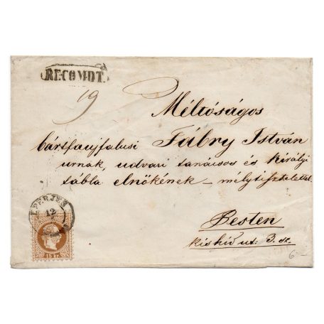 1867-es 15 Krajcáros ajánlott levélen EPERJES bélyegzéssel