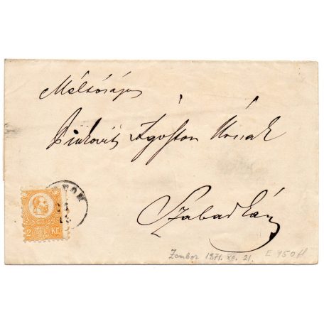 1871-es Kőnyomatos 2 Krajcár levélen ZOMBOR 1871.