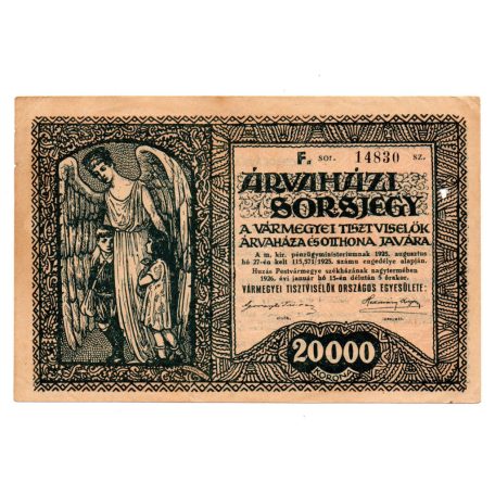 20000 Korona Árvaházi Sorsjegy F sorozat 1925