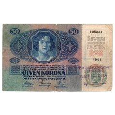 50 Korona Bankjegy 1914 VI. Gyalogezred  bélyegzéssel RRR