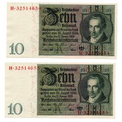   Weimari Köztárság 10 Márka Bankjegy 1929 Berlin sorszámkövető EF