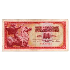Jugoszlávia 100 Dinár Bankjegy 1965 sorszám 6 jegyű P80b