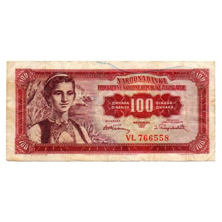 Jugoszlávia 100 Dinár Bankjegy 1955 P69