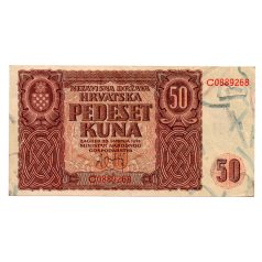 Horvátország 50 Kuna Bankjegy 1941 P1a gVF