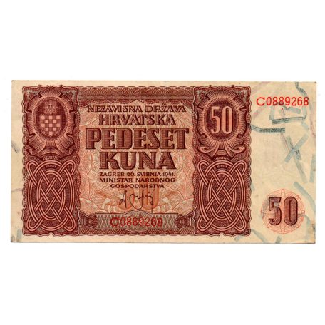 Horvátország 50 Kuna Bankjegy 1941 P1a gVF