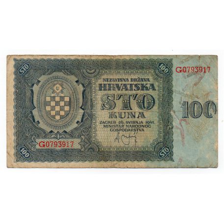 Horvátország 100 Kuna Bankjegy 1941 P2a F