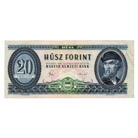 20 Forint Bankjegy 1980 VF alacsony sorszám 000630