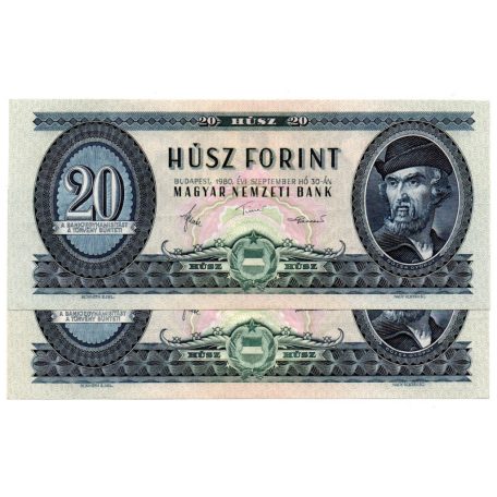 20 Forint Bankjegy 1980 aUNC sorszámkövető pár