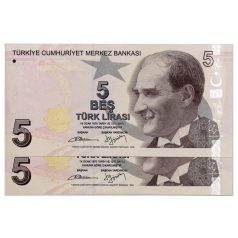   Törökország 5 Líra Bankjegy 2009 P222b sorszámkövető pár