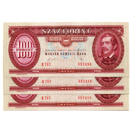 100 Forint Bankjegy 1989 UNC sorszámkövető 3 db