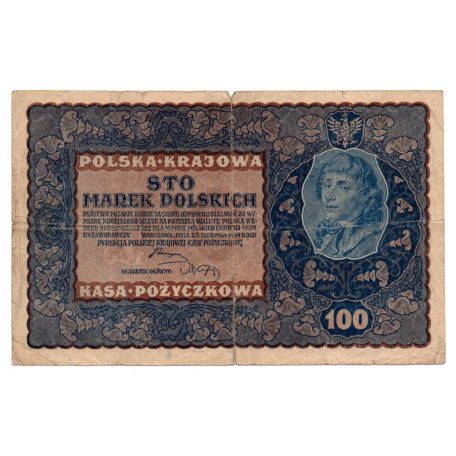 Lengyelország 100 Márka Bankjegy 1919 P27 M27b