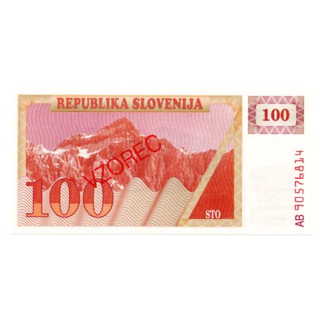 Szlovénia 100 Tolar Bankjegy 1990 P6s1 MINTA
