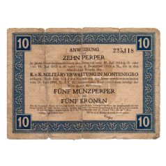 Montenegro 10 Perper - 5 Korona Bankjegy 1917 PSM151