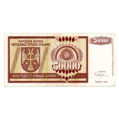 Horvátország 50000 Dinár Bankjegy 1993 PSR8a KNIN
