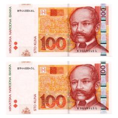   Horvátország 100 Kuna Bankjegy 2012 P41b sorszámkövető pár