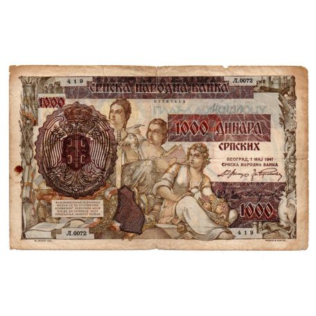 Szerbia 1000 Dinár Bankjegy 1941 P24