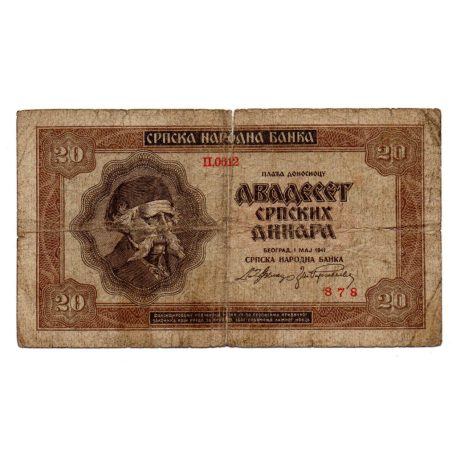 Szerbia 20 Dinár Bankjegy 1941 P25