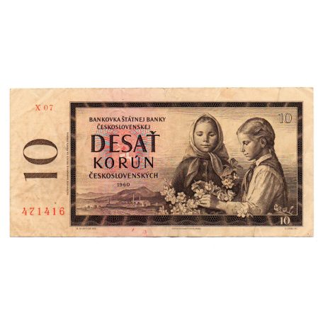 Csehszlovákia 10 Korona Bankjegy 1960 P88g X sorozat