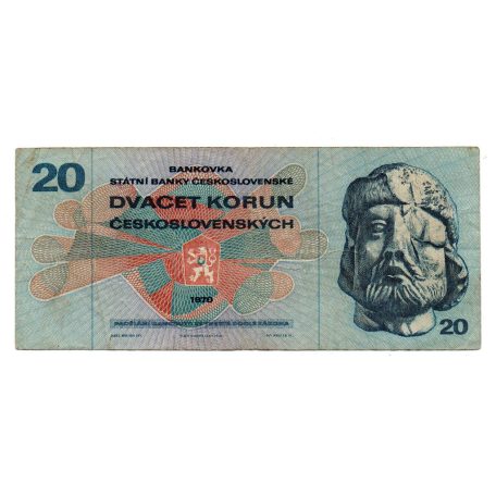 Csehszlovákia 20 Korona Bankjegy 1970 P92a F sorozat